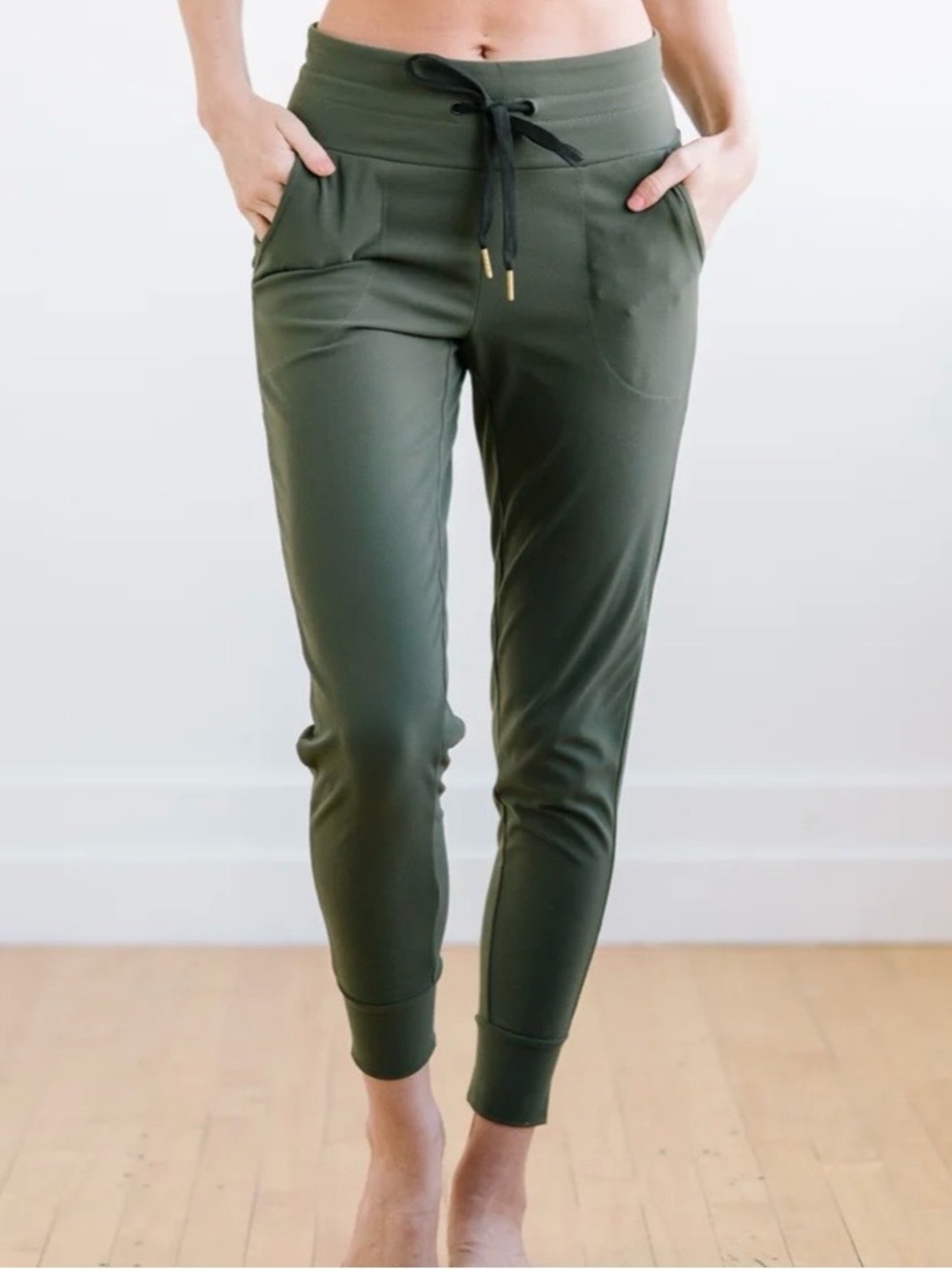 Maven Thread Olive Green Joggers S High-Rise Pockets Drawstring Athletic Legging